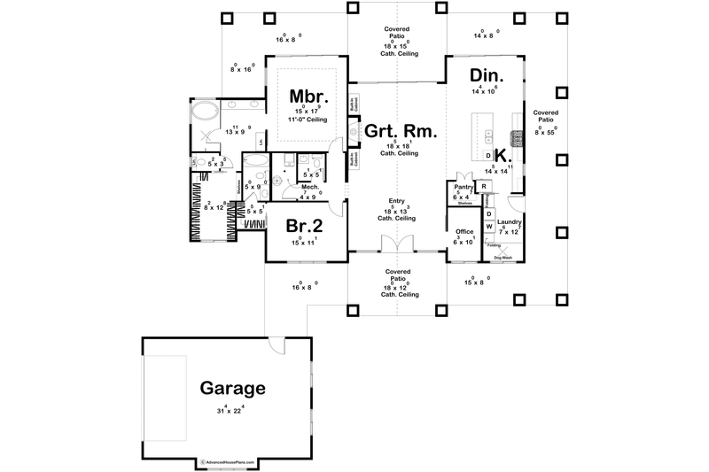 House Blueprint - Floor Plan - Main Floor for Beach House Plan #455-488 - 2 bed, 2.5 bath
