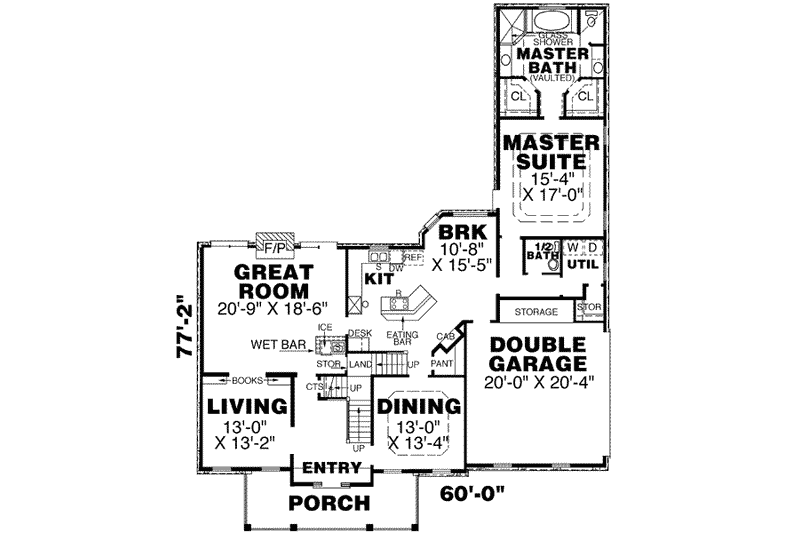 Home Plan - Floor Plan - Main Floor for Colonial House Plan #34-210 - 4 bed, 3.5 bath