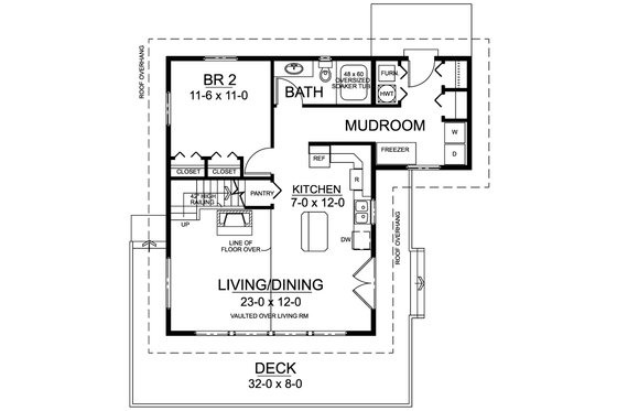 Floor Plan - Main Floor for Cabin House Plan #126-219 - 2 bed, 2 bath