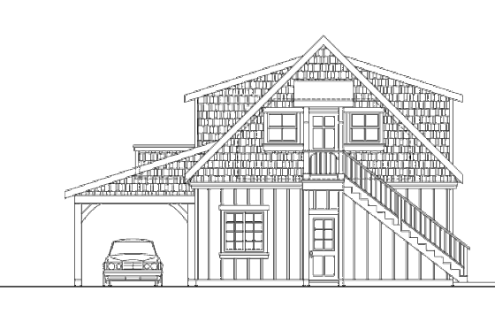 Exterior - Rear Elevation for Craftsman House Plan #124-657 - 1 bed, 1 bath