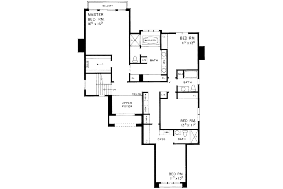 Floor Plan - Upper Floor for Traditional House Plan #72-469 - 4 bed, 3.5 bath