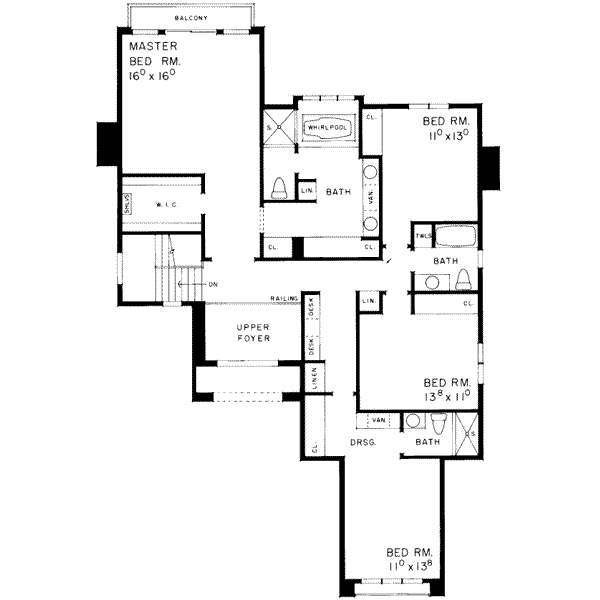 House Blueprint - Traditional Floor Plan - Upper Floor Plan #72-469