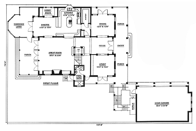 House Blueprint - Floor Plan - Main Floor for Southern House Plan #27-207 - 4 bed, 5 bath