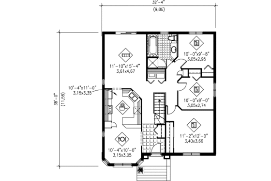 Floor Plan - Main Floor for Traditional House Plan #25-4135 - 3 bed, 1 bath