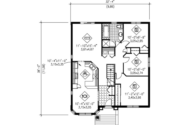 Dream House Plan - Floor Plan - Main Floor for Traditional House Plan #25-4135 - 3 bed, 1 bath