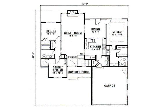 Floor Plan - Main Floor for Traditional House Plan #67-665 - 3 bed, 2 bath