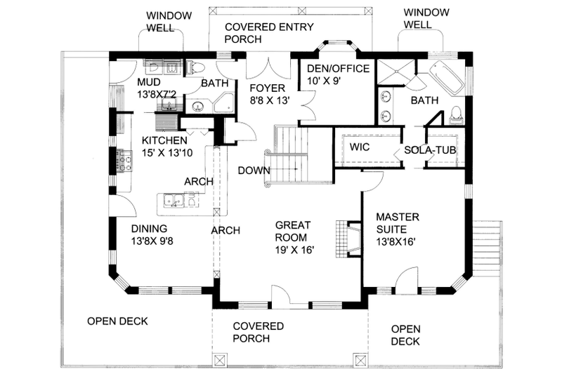 Architectural House Design - Floor Plan - Main Floor for Bungalow House Plan #117-651 - 3 bed, 4 bath