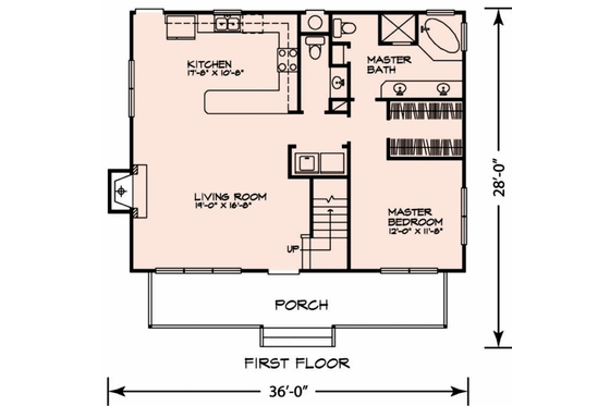 Floor Plan - Main Floor for Cottage House Plan #140-123 - 3 bed, 2.5 bath