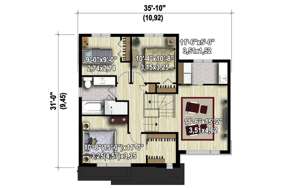 Floor Plan - Upper Floor 1 for Contemporary House Plan #25-4561 - 3 bed, 1 bath