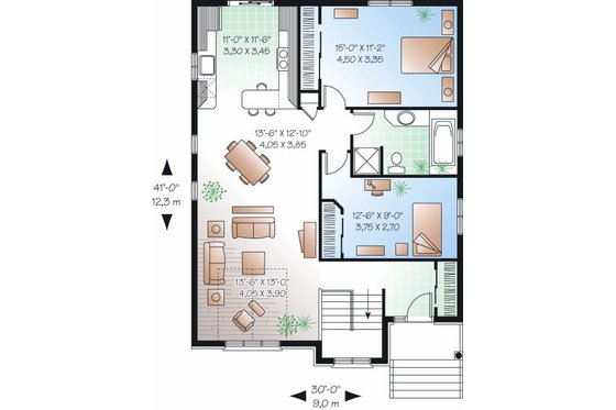 Floor Plan - Main Floor for Traditional House Plan #23-795 - 2 bed, 1 bath