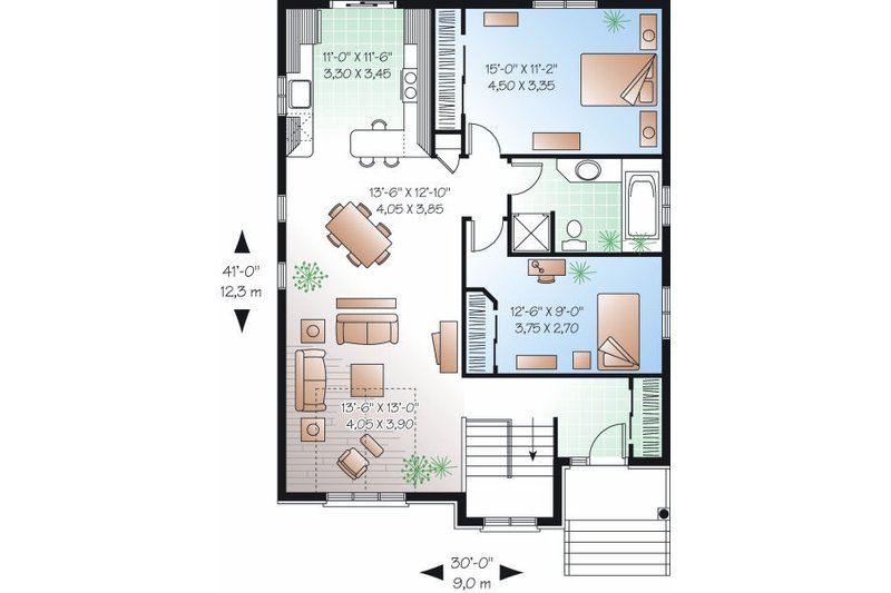 Dream House Plan - Floor Plan - Main Floor for Traditional House Plan #23-795 - 2 bed, 1 bath