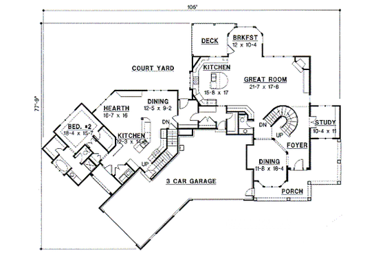 Floor Plan - Main Floor for Traditional House Plan #67-626 - 6 bed, 5.5 bath