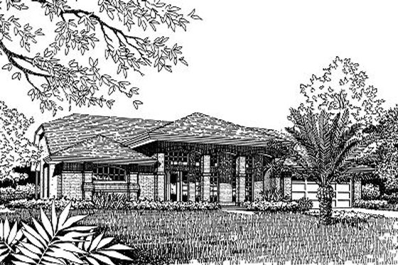 Exterior - Front Elevation for Mediterranean House Plan #417-203 - 4 bed, 2 bath
