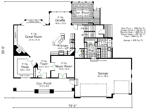 Architectural House Design - Craftsman Floor Plan - Main Floor Plan #51-369