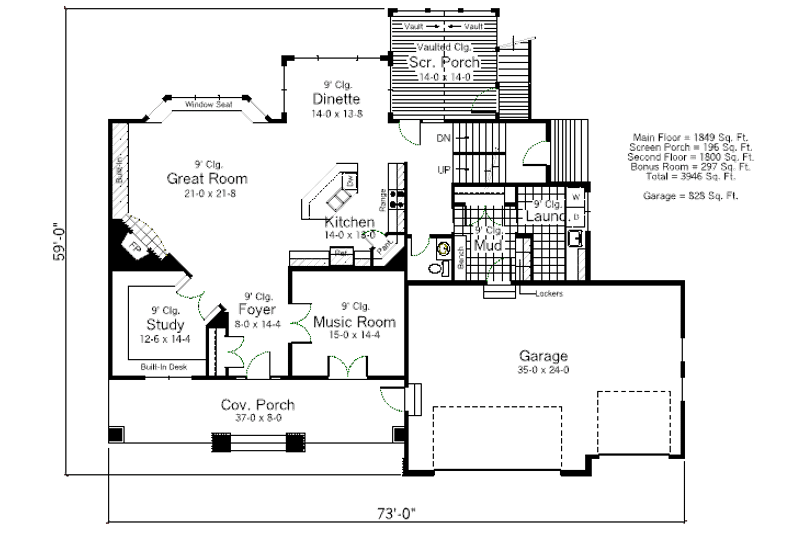 Home Plan - Floor Plan - Main Floor for Craftsman House Plan #51-369 - 4 bed, 3.5 bath