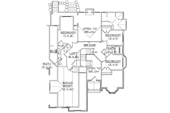 Floor Plan - Upper Floor for European House Plan #5-391 - 6 bed, 4.5 bath