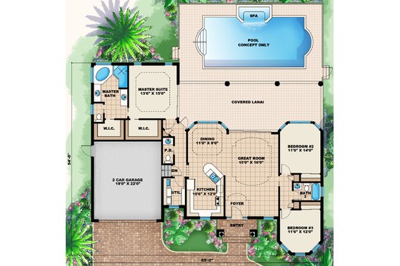 Floor Plan - Main Floor for Mediterranean House Plan #27-435 - 3 bed, 2.5 bath