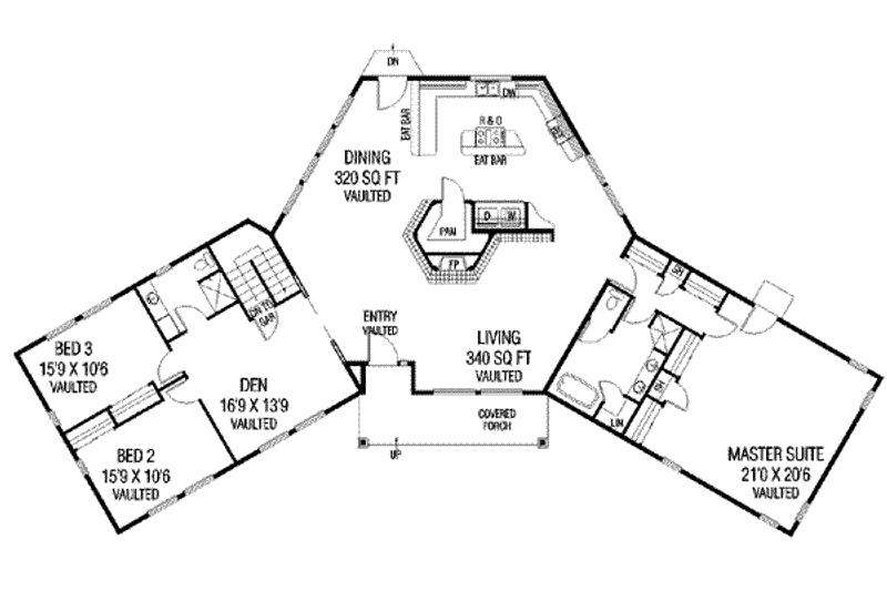 Home Plan - Floor Plan - Main Floor for Modern House Plan #60-621 - 3 bed, 2 bath