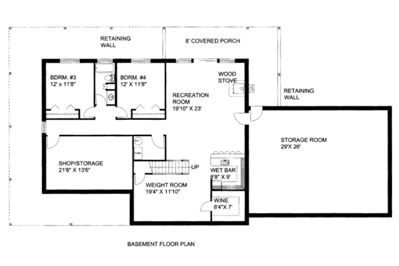 Floor Plan - Lower Floor for Bungalow House Plan #117-629 - 4 bed, 3 bath