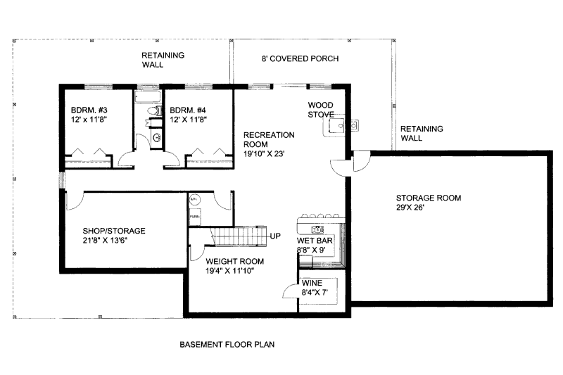 House Design - Floor Plan - Lower Floor for Bungalow House Plan #117-629 - 4 bed, 3 bath