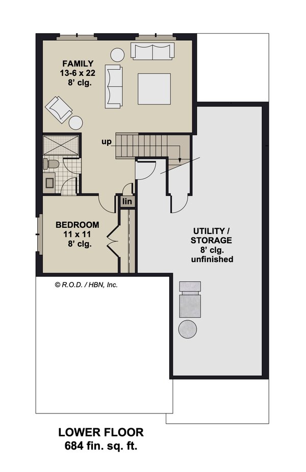 Architectural House Design - Craftsman Floor Plan - Lower Floor Plan #51-1334
