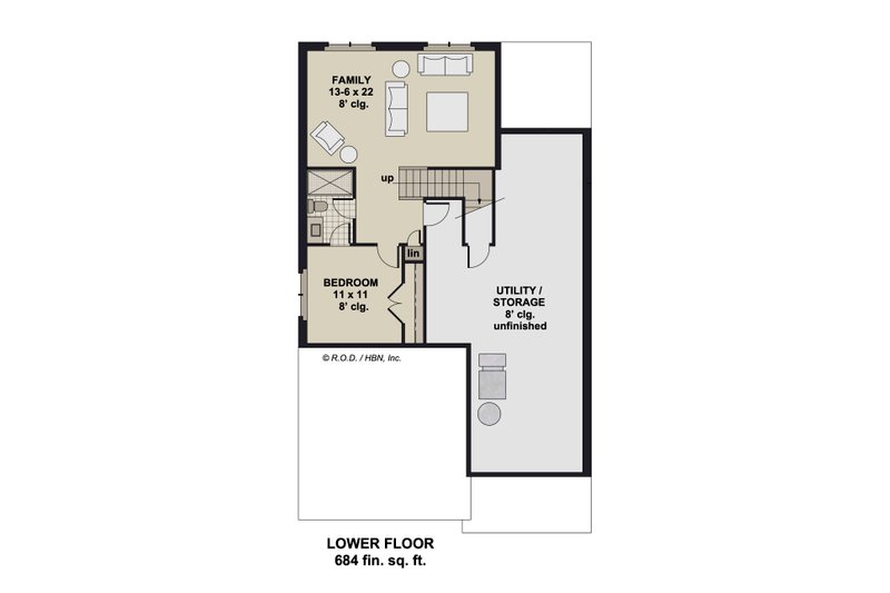 Architectural House Design - Floor Plan - Lower Floor for Craftsman House Plan #51-1334 - 3 bed, 2 bath