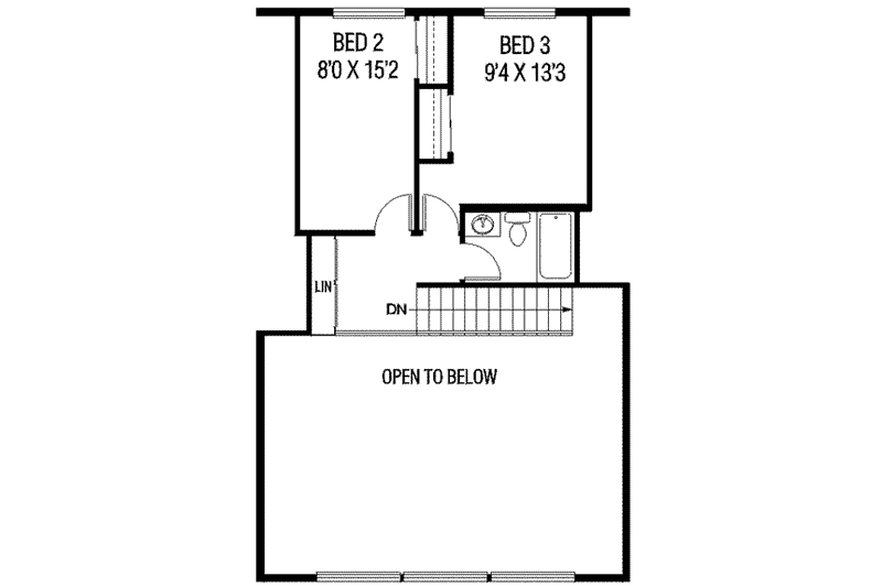 Home Plan - Floor Plan - Upper Floor for Modern House Plan #60-336 - 2 bed, 2 bath