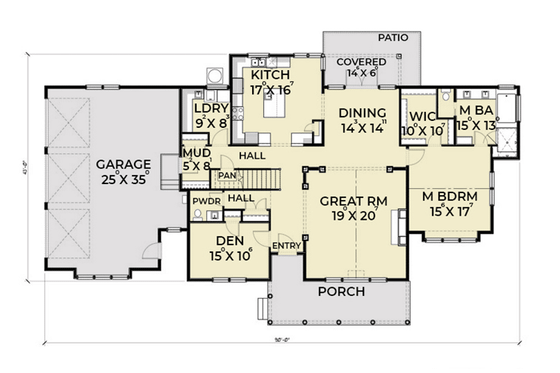 Floor Plan - Main Floor for Southern House Plan #1070-12 - 3 bed, 2.5 bath