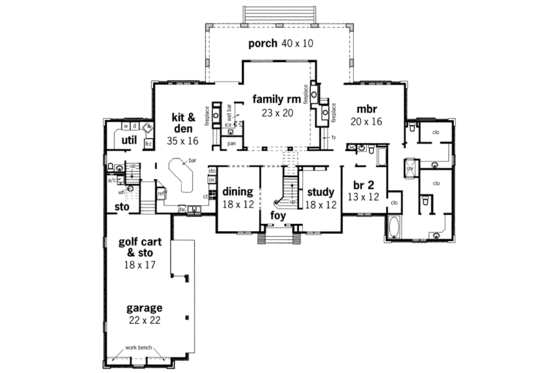 Floor Plan - Main Floor for European House Plan #45-178 - 4 bed, 5.5 bath