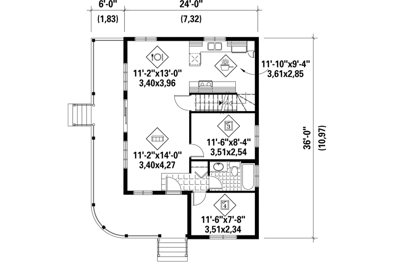 Architectural House Design - Floor Plan - Main Floor for Country House Plan #25-4526 - 4 bed, 1 bath