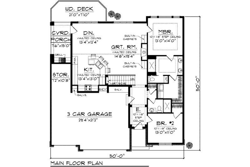 House Blueprint - Floor Plan - Main Floor for Craftsman House Plan #70-999 - 3 bed, 3 bath