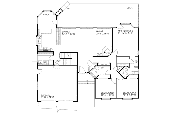 Floor Plan - Main Floor for Ranch House Plan #60-370 - 3 bed, 2 bath