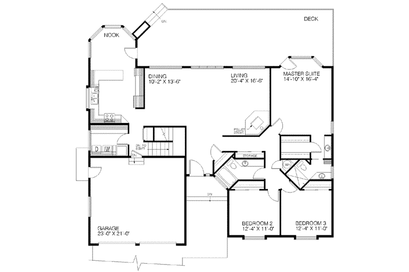 Home Plan - Floor Plan - Main Floor for Ranch House Plan #60-370 - 3 bed, 2 bath