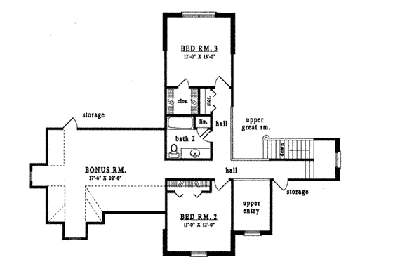 Floor Plan - Upper Floor for Traditional House Plan #42-265 - 3 bed, 2.5 bath