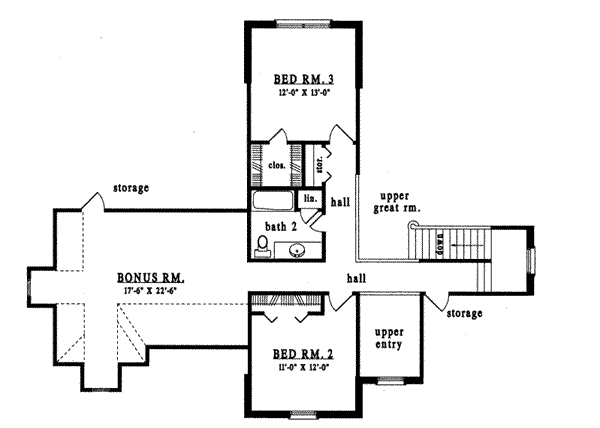 Floor Plan - Upper Floor for Traditional House Plan #42-265 - 3 bed, 2.5 bath