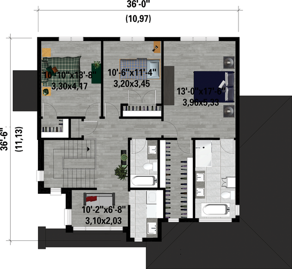 House Blueprint - Contemporary Floor Plan - Upper Floor Plan #25-4884