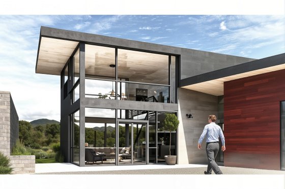 Exterior - Front Elevation 3 for Modern House Plan #498-2 - 2 bed, 3 bath