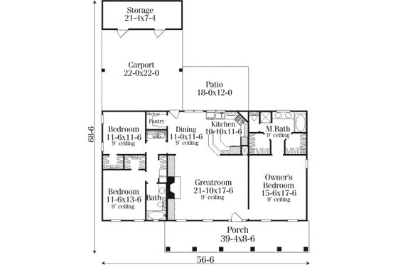 Floor Plan - Main Floor for Southern House Plan #406-264 - 3 bed, 2 bath