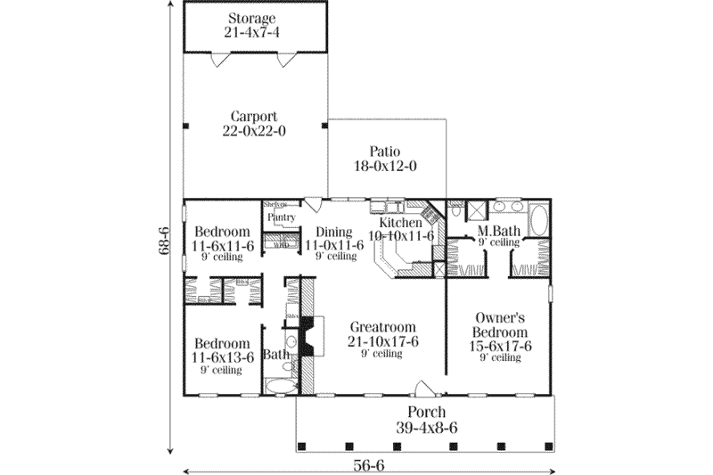 Dream House Plan - Floor Plan - Main Floor for Southern House Plan #406-264 - 3 bed, 2 bath