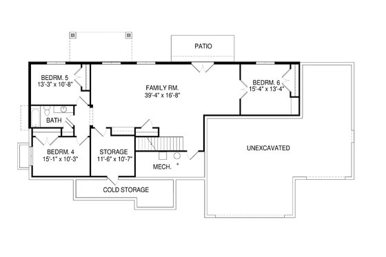 Floor Plan - Lower Floor for Craftsman House Plan #920-32 - 6 bed, 3 bath