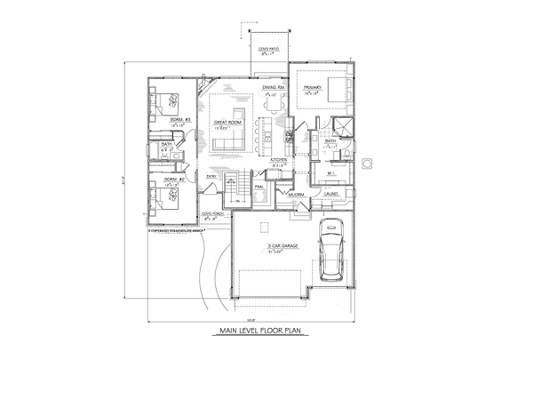 Architectural House Design - Floor Plan - Main Floor for Ranch House Plan #1122-14 - 3 bed, 2 bath