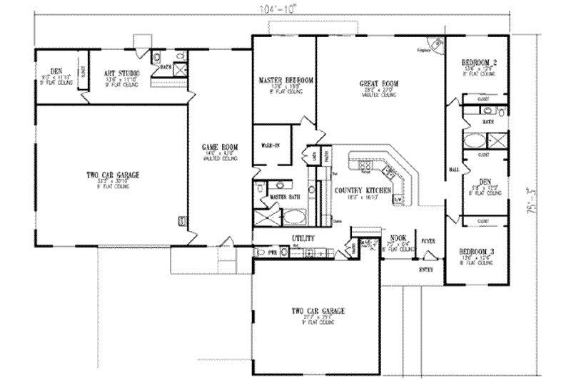 Home Plan - Floor Plan - Main Floor for Adobe / Southwestern House Plan #1-888 - 3 bed, 3.5 bath