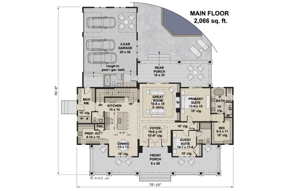 Floor Plan - Main Floor for Farmhouse House Plan #51-1242 - 5 bed, 4.5 bath