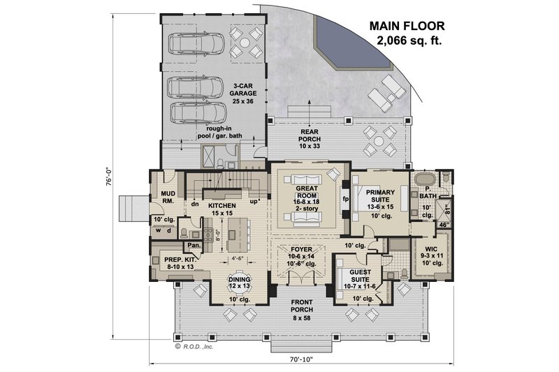 Dream House Plan - Floor Plan - Main Floor for Farmhouse House Plan #51-1242 - 5 bed, 4.5 bath