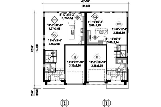 Floor Plan - Main Floor for Contemporary House Plan #25-4396 - 5 bed, 2 bath