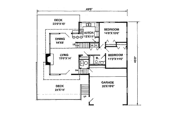Floor Plan - Main Floor for Contemporary House Plan #116-107 - 3 bed, 2 bath