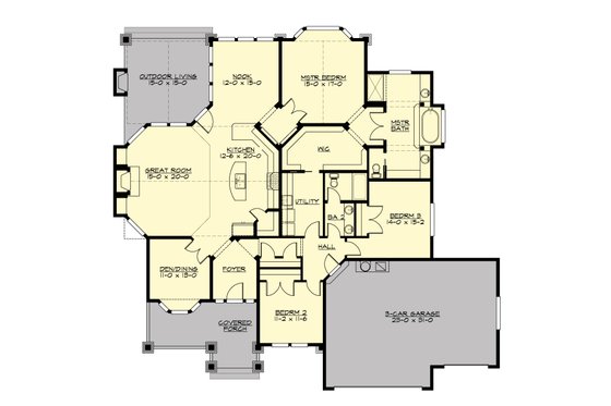 Floor Plan - Main Floor for Craftsman House Plan #132-231 - 3 bed, 2 bath