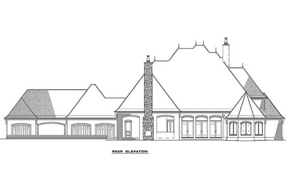 European style home, rear elevation