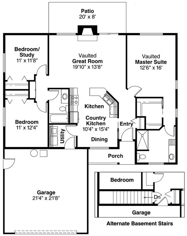 House Design - Ranch Floor Plan - Main Floor Plan #124-373