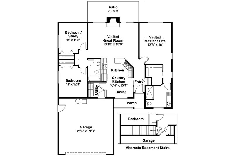 Home Plan - Floor Plan - Main Floor for Ranch House Plan #124-373 - 3 bed, 2 bath
